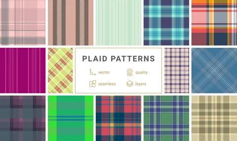 Classic vintage plaid pattern pack featuring tartan structure. Seamless vec.. Stock Illustration