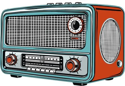 Classic Vintage Radio with Knobs and Speaker Detail イラスト素材