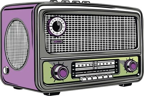 Classic Vintage Radio with Knobs and Speaker Detail Stock Illustration