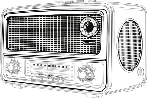 Classic Vintage Radio with Knobs and Speaker Detail Stock Illustration