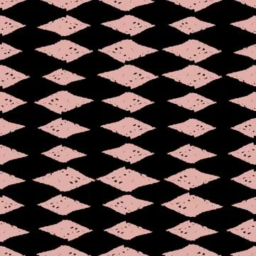 Classic vintage seamless pattern with rhombuses, texture grunge crayons ink.  Stock Illustration