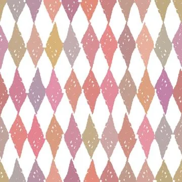 Classic vintage seamless pattern with rhombuses, texture grunge crayons ink.  Illustrazione stock