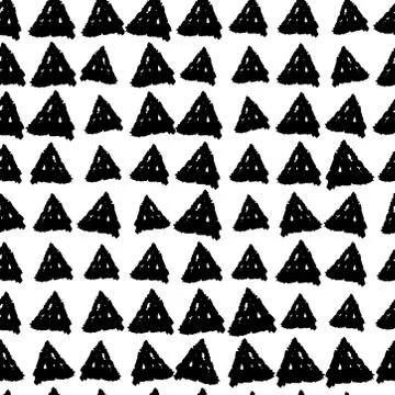 Classic vintage seamless pattern with triangles, texture grunge crayons ink.  Stock Illustration