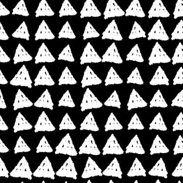Classic vintage seamless pattern with triangles, texture grunge crayons ink.  Stock Illustration