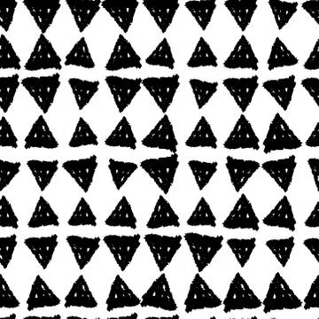 Classic vintage seamless pattern with triangles, texture grunge crayons ink.  Illustrazione stock