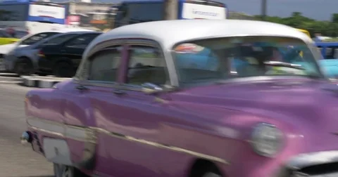 Classic Vintage Taxi Cars on the Streets of Havana Cuba Stock Footage