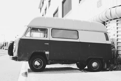 Classic vintage van in the street. Volkswagen T2 Stock Photos