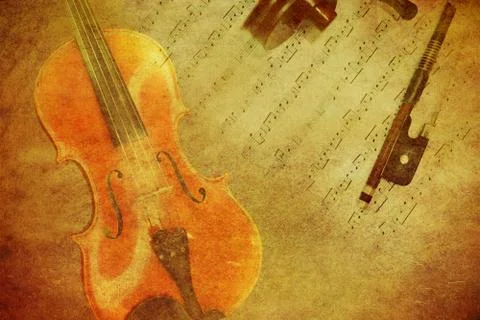 Classic violin on grunge paper texture. イラスト素材