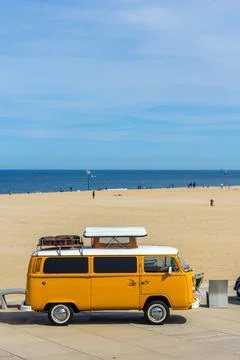Classic VW combi at the beach Stock Photos