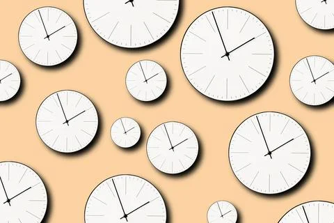 Classic wall clock mimimalism pattern on a pastel beige background Stock-Fotos