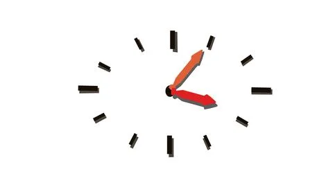 Classic wall clock showing five minutes to twelve red hands black numbers Stock Illustration