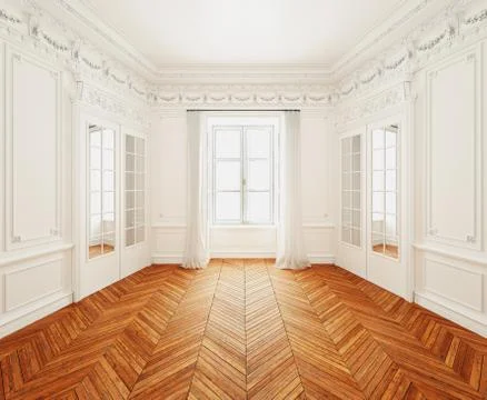 Classic wall interior and modern frame with parquet, empty room, 3d rendering Stock Illustration