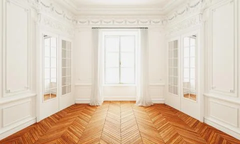 Classic wall interior and modern frame with parquet, empty room, 3d rendering Stock Illustration