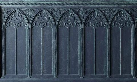 Classic wall of old stucco gothic stone panels blue paint Stock Illustration