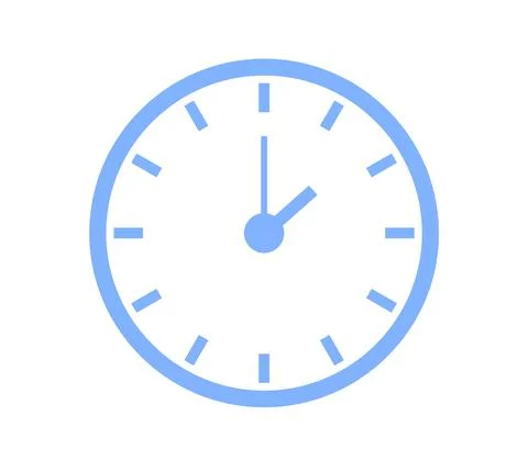 Classic wall round blue clock icon isolated. Minimalist design timepiece for Stock Illustration
