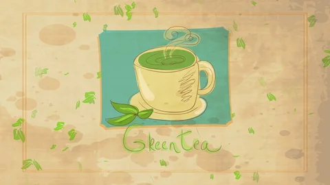 Classic warm beverage concept science designed with green tea mug and vapour Vidéo 129643406