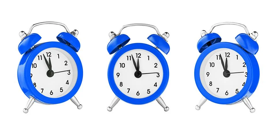 Classic watch, pointer clock, Blue color alarm watch on isolated white backgr Stockfoto's