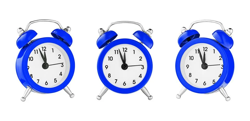 Classic watch, pointer clock, Blue color alarm watch on isolated white backgr Stock Photos