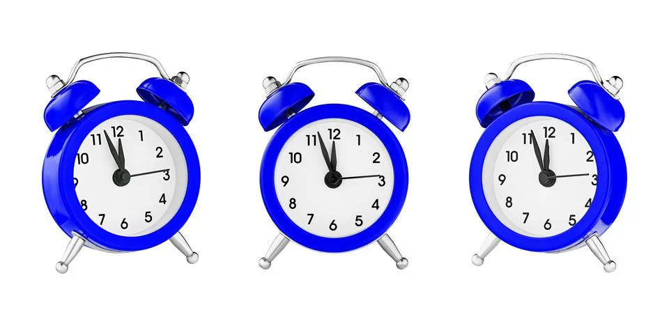 Classic watch, pointer clock, Blue color alarm watch on isolated white backgr Stock Photos