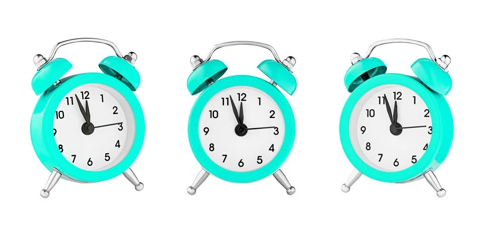 Classic watch, pointer clock, Blue color alarm watch on isolated white backgr Stock Photos