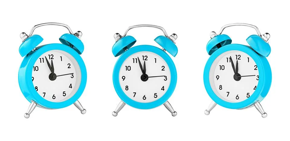 Classic watch, pointer clock, Blue color alarm watch on isolated white backgr Stock Photos