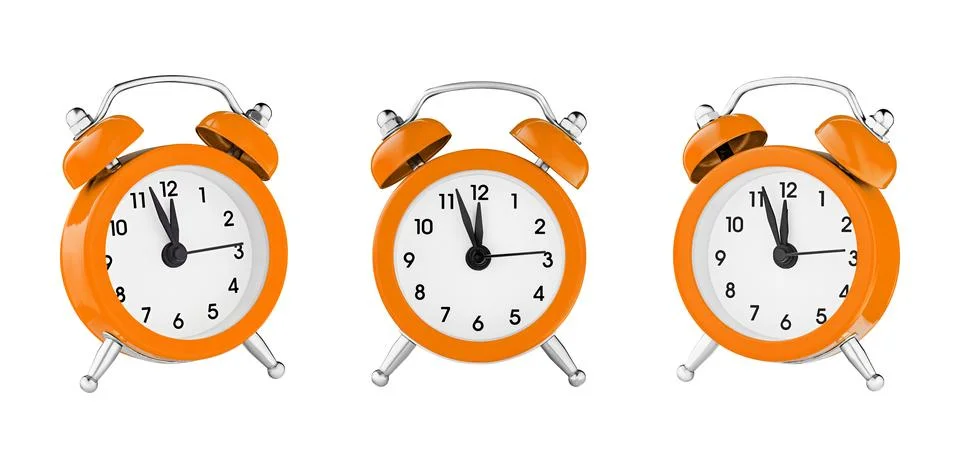 Classic watch, pointer clock, Orange color alarm watch on isolated white back Stock Photos