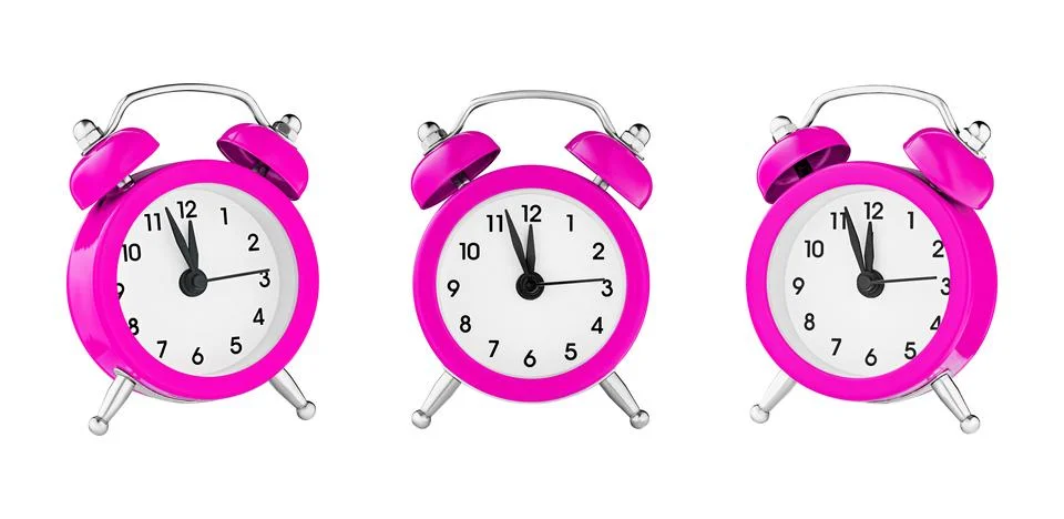 Classic watch, pointer clock, Pink color alarm watch on isolated white backgr Stock Photos