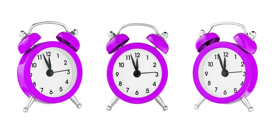 Classic watch, pointer clock, Purple, violet color alarm watch on isolated wh Stock Photos