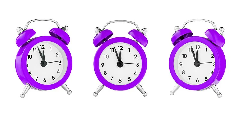 Classic watch, pointer clock, Purple, violet color alarm watch on isolated wh Stock Photos