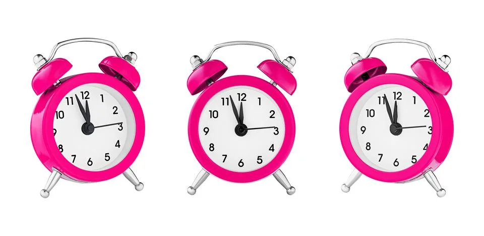 Classic watch, pointer clock, Red color alarm watch on isolated white backgro Stock Photos