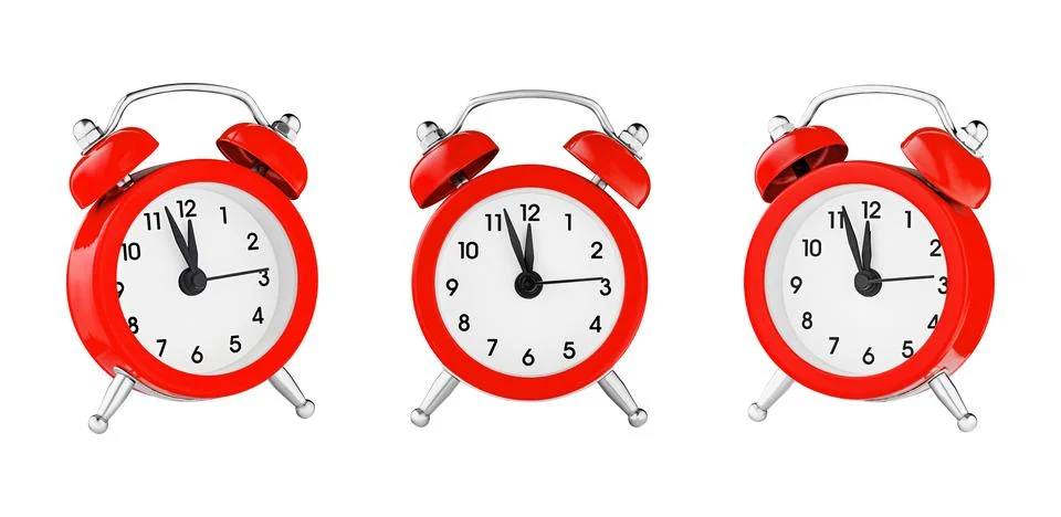 Classic watch, pointer clock, Red color alarm watch on isolated white backgro Stock Photos