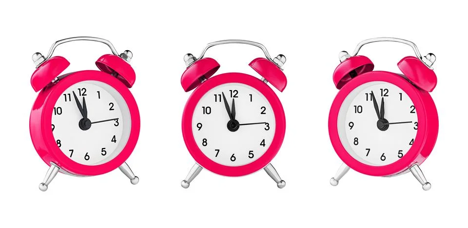 Classic watch, pointer clock, Red color alarm watch on isolated white backgro Stock Photos