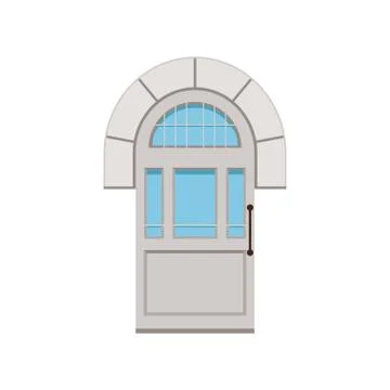 Classic white arched front door to house, closed elegant door vector Illustration