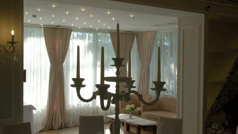 Classic white candlestick with five Candles Stock Footage 129084982