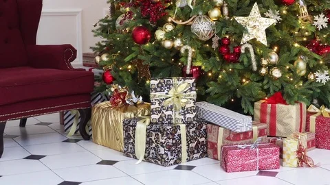 Classic white christmas interior background Stock Footage 83221311