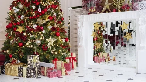 Classic white christmas interior background Stock Footage 83222606