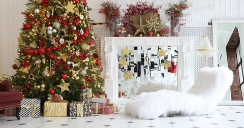 Classic white christmas interior background Stock Footage 83320173