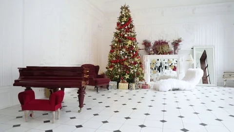 Classic white christmas interior background Stock Footage 83321390