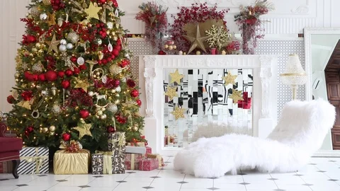 Classic white christmas interior background Stock Footage 83321408