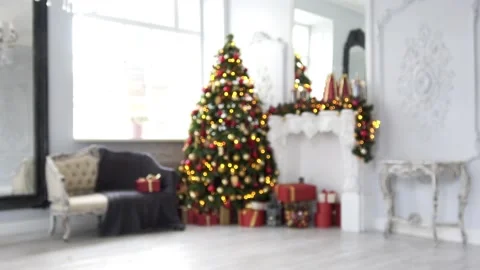 Classic white christmas interior background Stock Footage 97805311