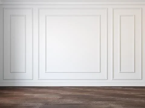 Classic white empty interior with wood floor and wall moldings. Stock Illustration