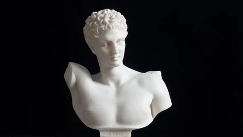 Classic white marble bust, element of statue Hermes (spinnig around)2 Video stock 86518478