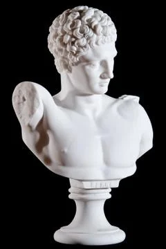 Classic white marble bust, element of statue Hermes and the Infant Dionysus i Stock Photos