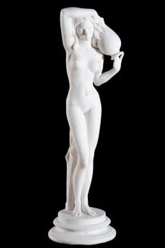 Classic white marble statue The Source isolated on black background Stock Photos