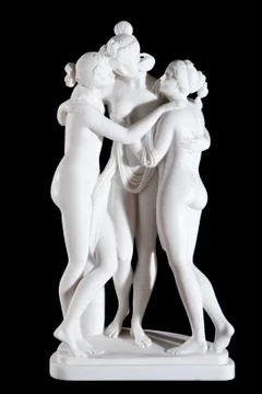 Classic white marble statue "The Three Graces" by Antonio Canova isolated on Stock Photos
