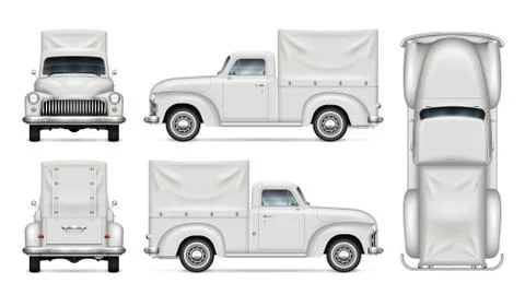 Classic white van vector mock-up side, front, back, top view Stock Illustration