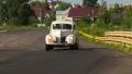 Classic white vintage car Ford Coupe on its way. Retro automobile background HD Footage