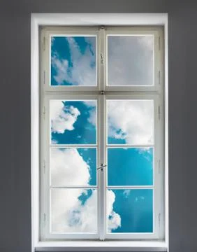 Classic white window and the clouds Stock Photos