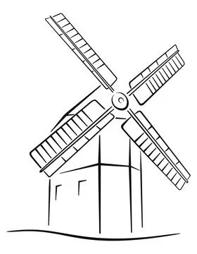 Classic windmill in the sketch Stock Illustration