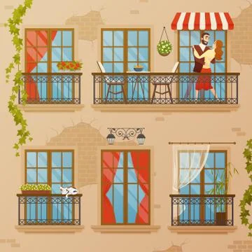 Classic Window Balconies Composition Stock Illustration